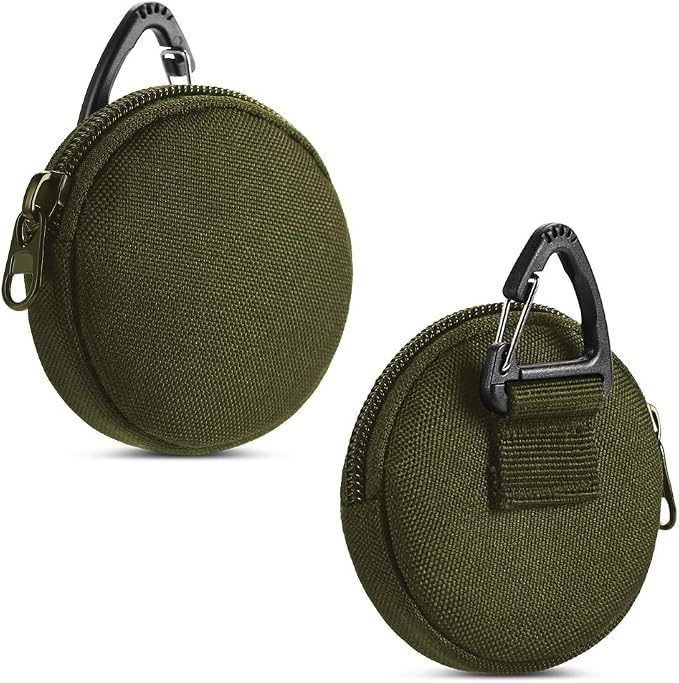 Coin Pouch for Men 2PCS Green, 1000D Nylon Small Zipper Change Purse with Triangle Buckle, Mini Portable Compact Pocket Coin Holder for Loose Change