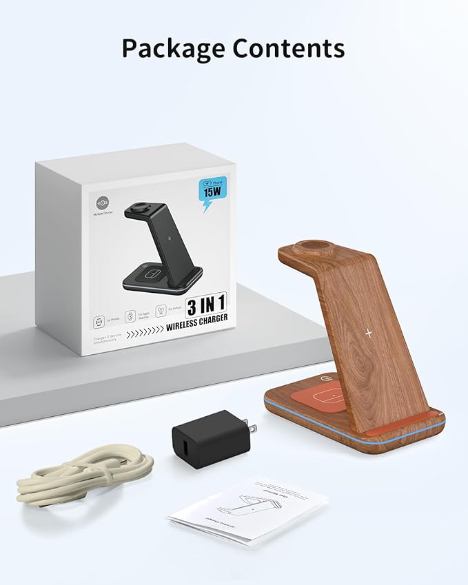 JoyGeek 3 in 1 Charging Station for Apple Devices, Wireless Charger Stand for iPhone 17/16/15/14/13/12/11/SE/X Pro Max Plus - Apple Watch 11/10/9/Ultra 2/8/SE/7/6/5 - AirPods Pro 2/3/2