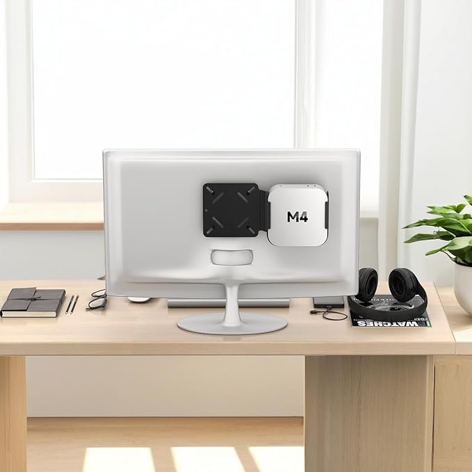 for Mac mini M4 Mounting Bracket with VESA Mount Adapter Plate - 35x75mm to 100x100mm VESA Monitor Arm Extension Plate, Behind Monitor/Wall/Desk Mount Holder for Mac mini M4 & M4 Pro 2024