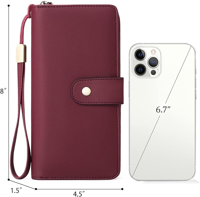 GAEKEAO Wallet for Women Clutch RFID Blocking Wristlet Leather Purse Large Capacity Credit Card Holder with Grip Hand Strap
