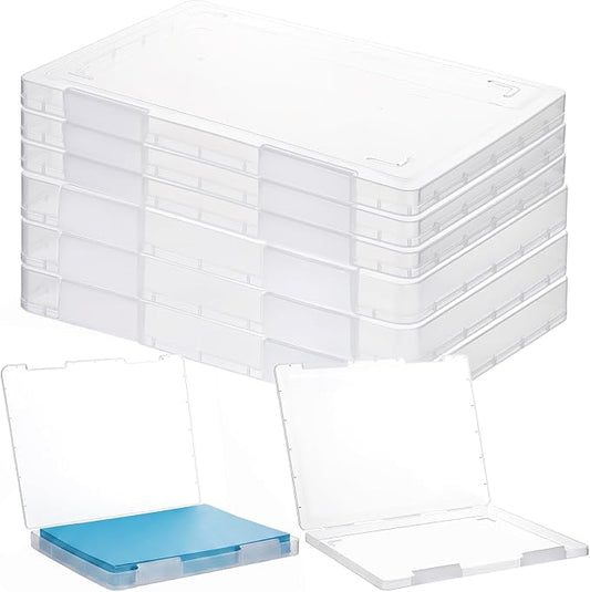 6Pcs A4 Plastic Paper Organizer Box, Clear A4 File Portable Project Case for 8.5"x11" Letter Paper, Plastic Scrapbook Paper Organizer Containers with Buckle for Craft Document Storage(3 Large&3 Small)