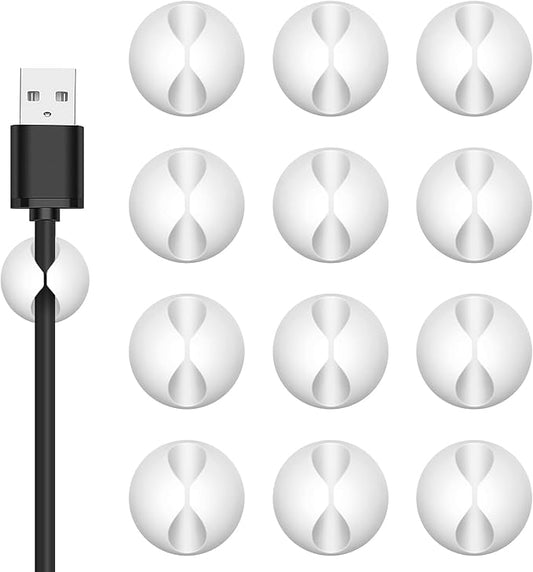 Cord Holder Cable Clips, 12PCS White Adhesive Cord Organizer Charger Holder Wire Management Keeper for Nightstand, Desk, Office or Mouse