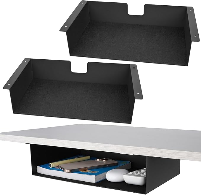 2 Pack Under Desk Shelf - 13 Inch Under Desk Storage Shelf, Metal -Under Desk Organizer - Under Shelf Storage for Office Tables & Workstations
