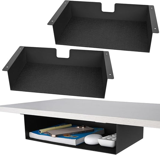 2 Pack Under Desk Shelf - 13 Inch Under Desk Storage Shelf, Metal -Under Desk Organizer - Under Shelf Storage for Office Tables & Workstations