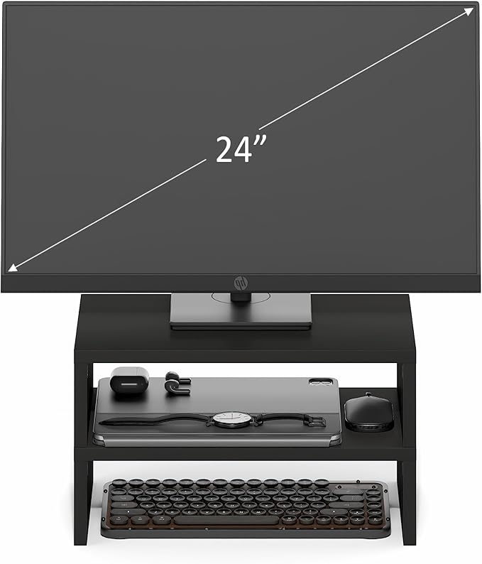 Furinno CLASSIC Monitor Stand Riser Set of 2, 15.7" Wide Dual Monitor Riser, Stackable Separable Laptop Stand for Desk, Desktop Organizers and Accessories, for Office Supplier, Espresso