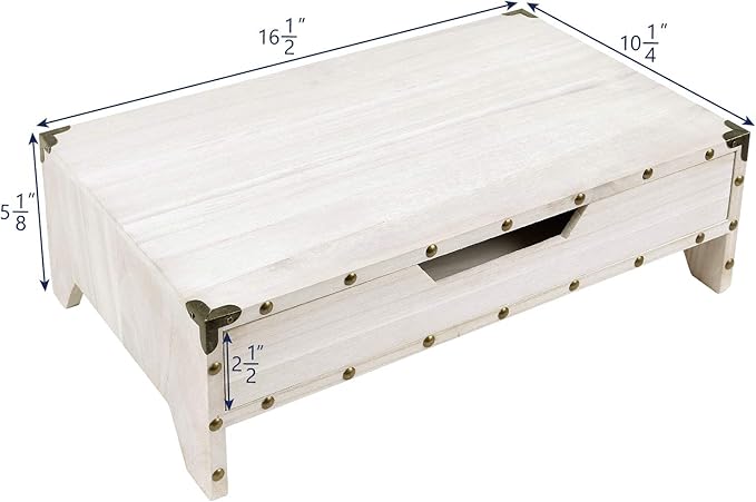 Ikee Design Wooden 2 Tier Monitor Stand with Drawer,Wood Desktop Stands for Laptop ,TV, Computer Riser,Wooden Clutter-Free Desk Storage Organizer,16 1/2 W x 10 1/4 D x 5 1/8 H in, White