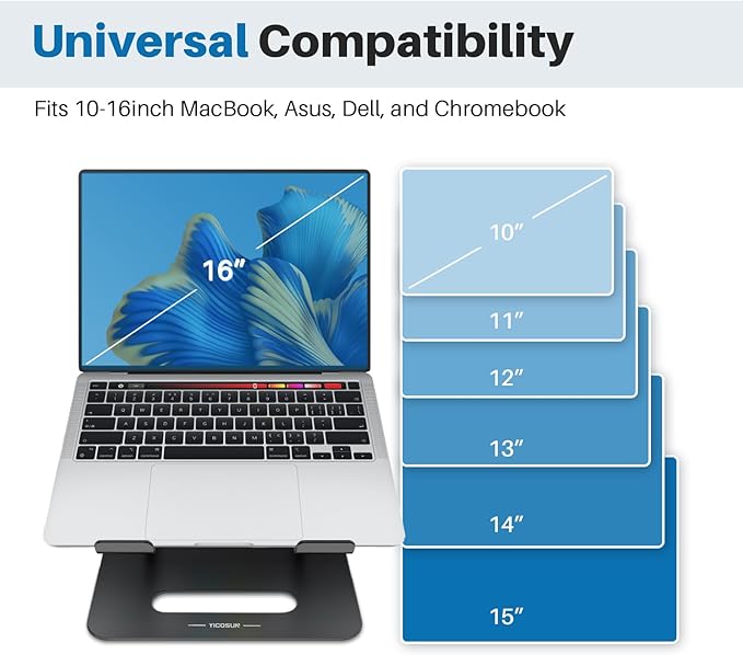 Adjustable Laptop Cooling Stand with 2 Quiet Fans & RGB Lighting, Aluminum Alloy & Foldable Ergonomic Design for MacBook, Lenovo, ASUS, Dell 10-16 Inch, Perfect for Gaming, DJ, Office - Black