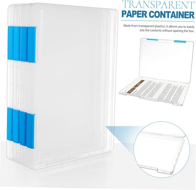 4pcs Clear Document Storage Box with Lid Transparent Plastic File Organizer for Office and Student Use Stackable Desktop Paper Storage Container Spill-resistant Protective Case