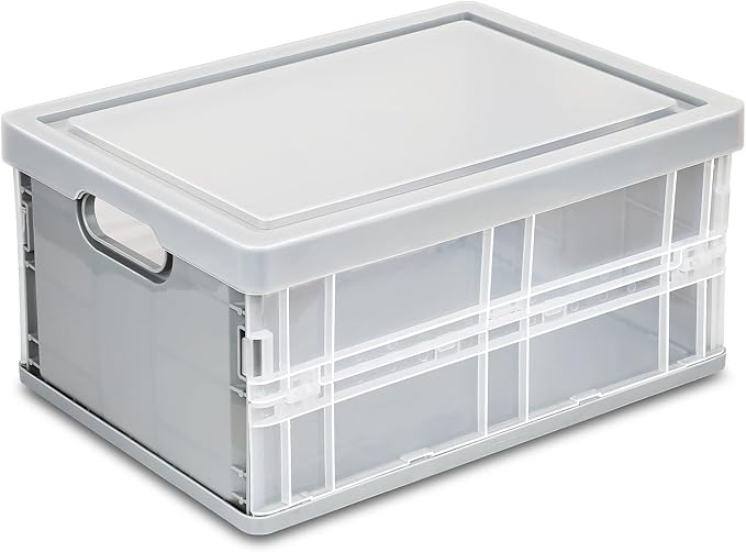 10 Quart Plastic Storage Bins With Lids, Clear Foldable and Stackable Containers Organize,Classroom Organization Tools (Grey)