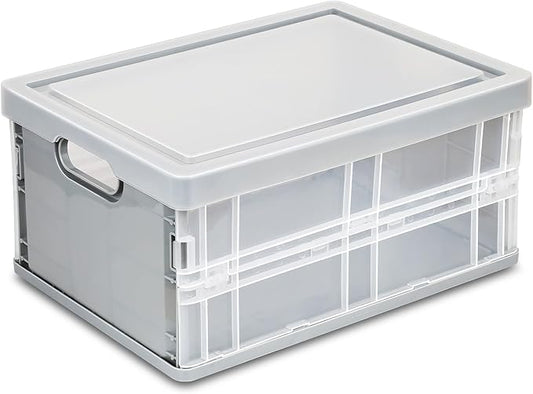 10 Quart Plastic Storage Bins With Lids, Clear Foldable and Stackable Containers Organize,Classroom Organization Tools (Grey)