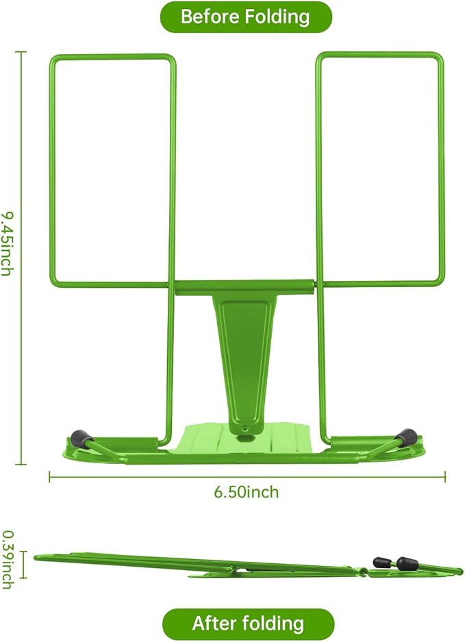 Honagu Book Stand for Reading, Adjustable Reading Rest Book Holder, Documents Holder, Sturdy Typing Stand for Recipes Textbooks Tablet Music Books (Green)