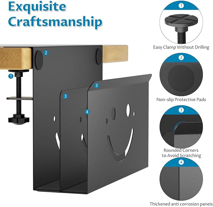 Onemake 2 Tier Desk Side Storage, Funny Smile Clamp on Desk Shelf with Magnetic Pen Holder, Hanging Desk Organizer for Home Office, Fits Flat Edge Tables 0.4" to 2.3"