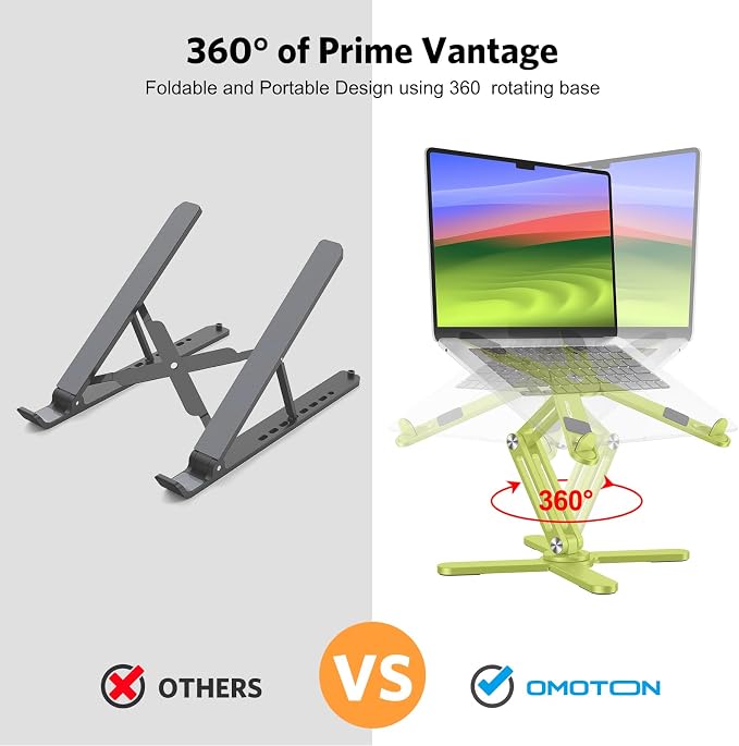 OMOTON 360° Rotating Laptop Stand Riser for Desk, Ergonomic Foldable Computer Stand Adjustable Height Angles for Collaborative Work, Easy Storage Fit Macbooks,All Laptops up to 16 inches, Citron