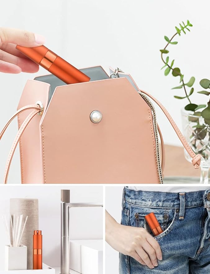 LISAPACK 8ML Atomizer Perfume Spray Bottle for Travel (3 PCS) Empty Cologne Dispenser, Portable Sprayer (Cyan, Rose Red, Orange)