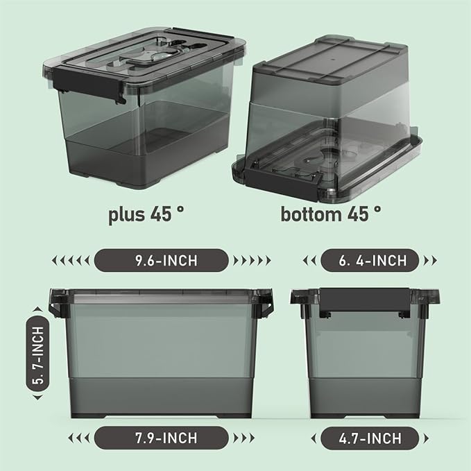 Black Plastic Storage Latch Bins, 8 Pack Clear Plastic Handle Box with Lids and Handle, Multi-Purpose, 4 Quart