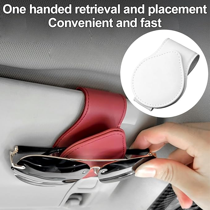 Mandark Magnetic Sunglass Holder for Car Visor, Leather Vehicle Eyeglass Hanger Clip, Automotive Interior Ticket Card Glasses Organizer Clamp Accessories, Universal for SUV, Sedan, Truck(White)