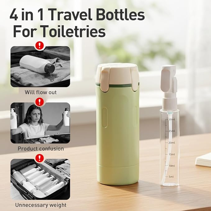 4 in 1 Travel Dispenser, 4 Pack 30ML Travel Bottles for Toiletries, 4 in 1 Travel Bottles for Toiletries Travel Dispenser Bottle, Refillable, Suitable for Storing Shampoo (White*2PCS)