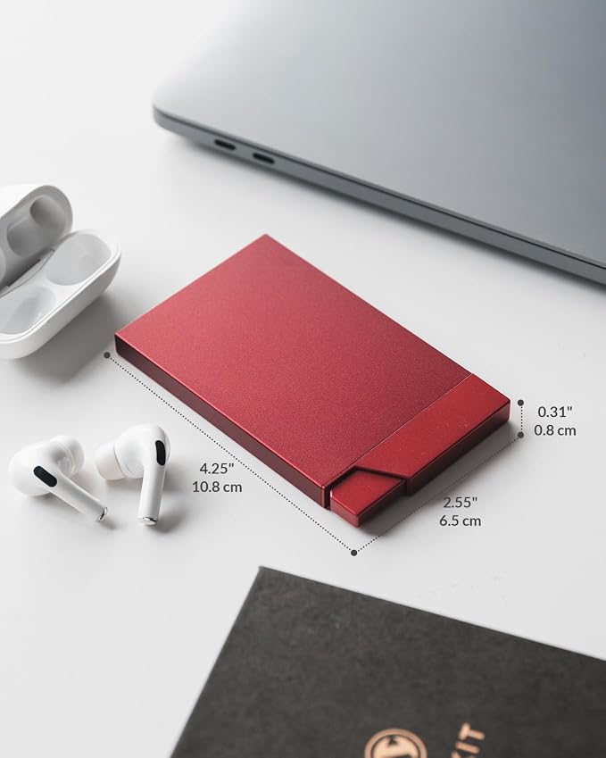 VULKIT Pop up Card Holder Minimalist Credit Card Holder RFID Blocking Slim Metal Card Case for Men or Women(Wine)