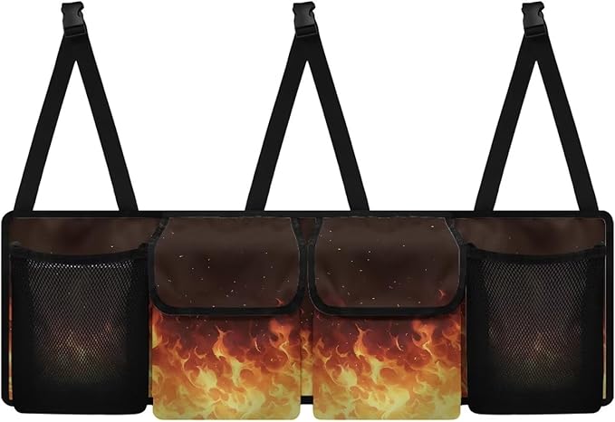 Flame Car Trunk Organizer,Backseat Hanging Storage with 4 Large Pockets,Collapsible Cargo Bag with Adjustable Straps Frees Trunk Floor for SUV,Truck,Van Easy to Washable