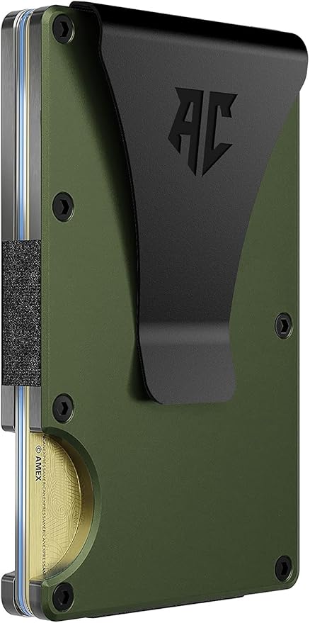 wallets for men - Men's Minimalist Credit Card Holder - Slim Wallet for Men with RFID Blocking - Front Pocket Metal Wallet with Money Clip (Green)
