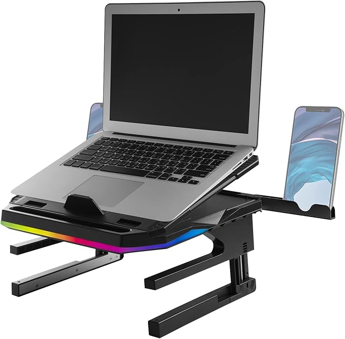 Enermax Gaming Laptop Stand, 360° Notebook Stand Height-Adjustable with RGB Lighting, Riser for Laptops from 10 to 17.3 Inches, Tablet Holder with Ventilation for Desk, Black (ELS001)
