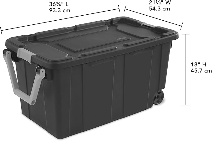 40 Gallon Heavy-Duty Rolling Storage Bins 2-Pack, Dark Gray Industrial Plastic with Pivot Handle, Leakproof Lid & Latches, for Garage Warehouse Equipment Transport & Storage