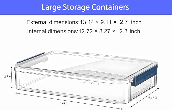 Clear Storage Box with Latch, 2 Pack, Stackable | Clear plastic project case with blue latch. Portable stackable storage for A4 files, scrapbooks, art supplies. Large size.