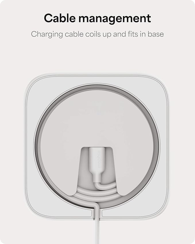 Mophie 3-in-1 Wireless Charging Stand - Qi2-Certified, MagSafe Charger for iPhone, Apple Watch & AirPods – Fast Charging Station with Adjustable Phone Stand & Cable Management – Up to 15W Power, White