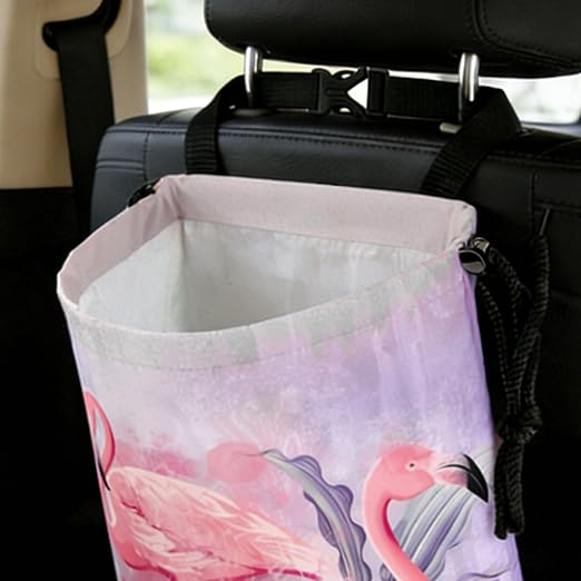 Flamingos Car Trash Bag - Waterproof Car Trash Bag Hanging Leakproof Car Garbage Bag - Washable Reusable Trash Bag for Car Interior Hanging Organizer Storage Vehicle Travelling Camping