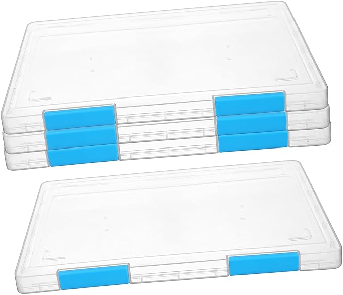 4pcs Clear File Boxes with Lids Transparent Plastic Document Organizer Stackable Desktop Storage Case for Office and Student Paper Management