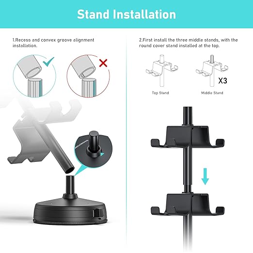 MANMUVIMO Headphone Controller Storage Holder for Desk 4 Tiers with Anti-Slip Stable Suction Cup, Controller Holder, Universal Gaming Desk Accessories for PS5/PS4/Xbox Series/Xbox One