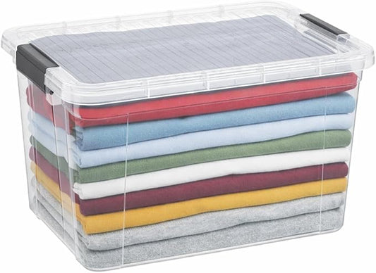 Superio Clear Storage Box with Lid, Plastic Container Bin for Organizing, Stackable Crate, BPA Free, Non Toxic, Odor Free, Organizer for Home, Office, School, and Dorm (14.7 Qt (Deep)