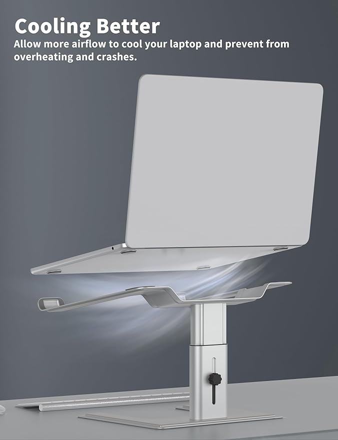 ALASHI Laptop Stand for Desk, Computer Stand Adjustable Height, Ergonomic Notebook Laptop Riser, Aluminum Metal Holder Compatible with 10 to 17.3 Inches Notebook PC Computer, Silver