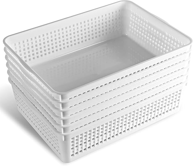 Eslite A4 Size Plastic Storage Basket,Desktop File Paper Letter Organizer Tray, 6-Packs (White)