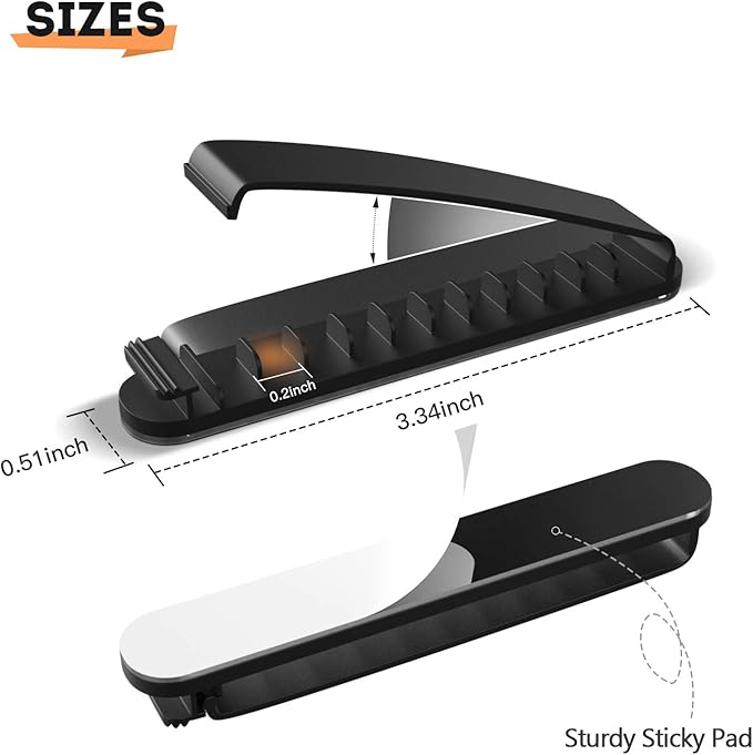 pzoz Cable Clips, 3 Pack Cord Organizer Charger Cable Management for Organizing Home Office Desk Phone Car Wire, Self Adhesive Cord Holders (Black)