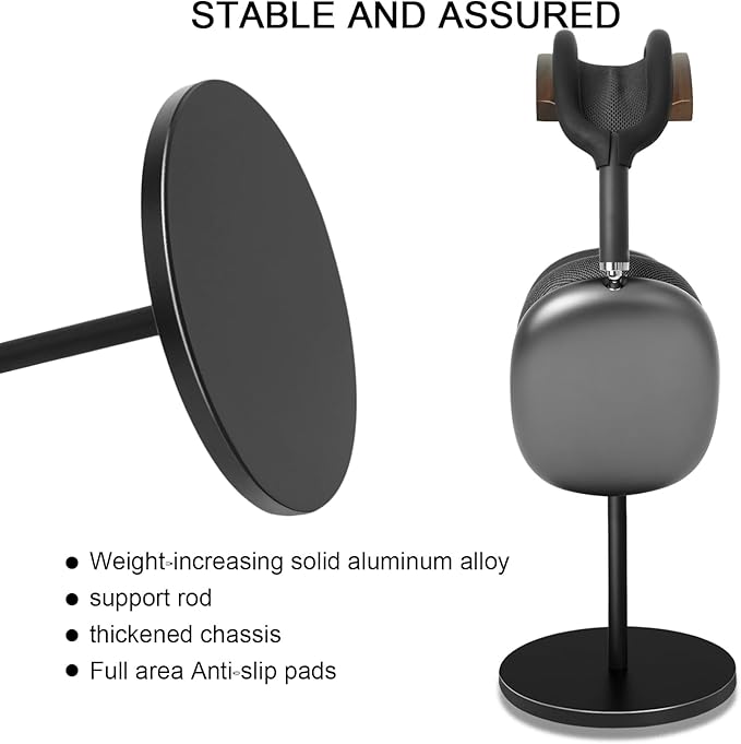 Headphone Stand for Desk - Headset Holder with Aluminum Alloy Support Rod, Gaming Headset Stand with Wooden Support Plate