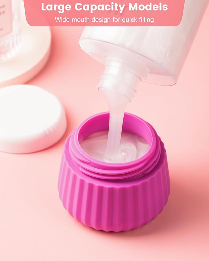 Mrsdry 4 Pack Travel Size Silicone Jars, TSA Approved, Leak Proof, Bright Colors, 90ml Each, Cylindrical, With Clear Bag