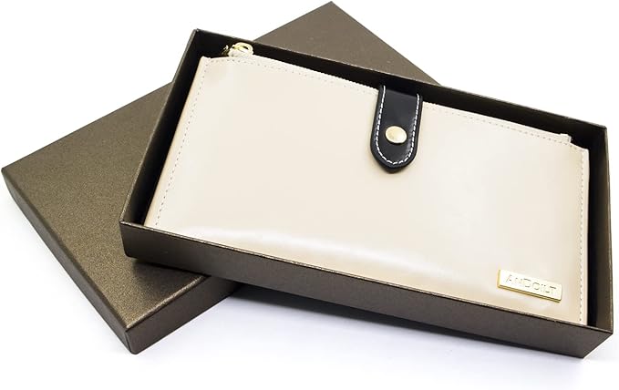 ANDOILT Women's Genuine Leather Wallet RFID Blocking Credit Card Holder Zipper Purse Cell Phone Handbag