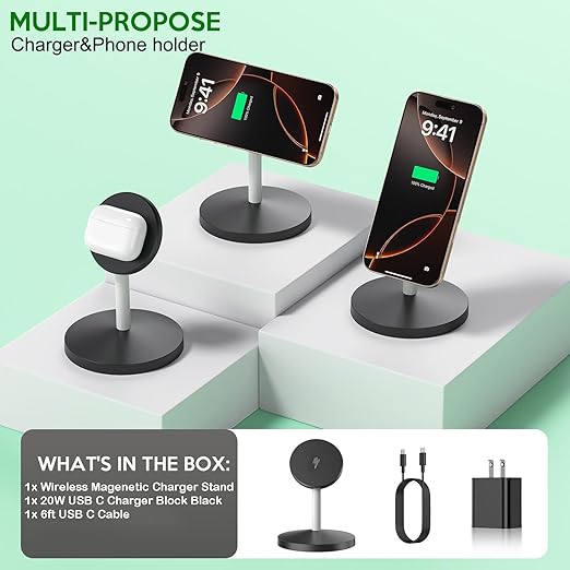 Magnetic Wireless Mag-Safe Charger Station,Long 6FT USB C Cable MagSafe,Stable Charger Stand Apple Magsafe Wireless Station/Pad Fast Charging for iPhone 17/17 Air/17 Pro/16 Plus/16 Pro Max/15/14/13/12