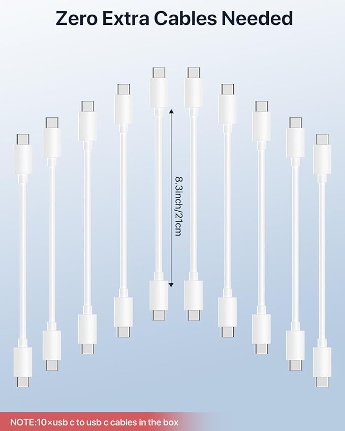 SooPii Multi USB Charging Station,100W 10-Port Type C Fast lPad Charging Station for Multiple Devices with 10 Cables and Adjustable Dividers, Compatible with Phone, Tablet,Kindle and More(White)