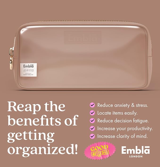 Embla Medium Clear Makeup Bag Travel for Toiletries Cute Make Up Nylon Organizer Pouches Quart Size Cosmetic Bags for Women Girls Zipper Toiletry Skincare Pouch Organizer for Purse Brown