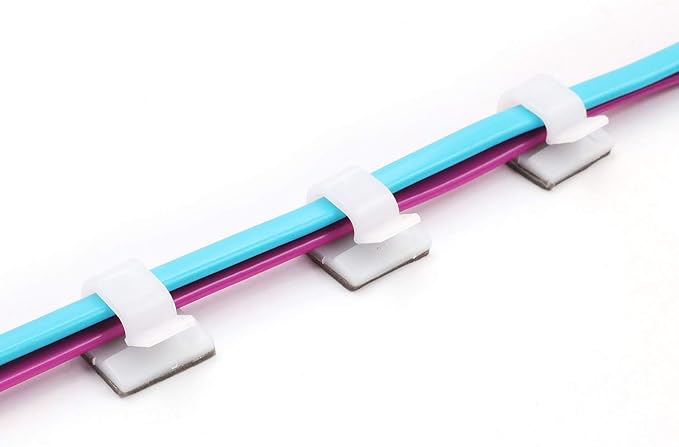 Mini Cable Clips 3M Adhesive, Multipurpose Cord and Wire Organizer for Cable Management 1/2" x 1/2" - 100 Pack Bundled with 10 Bonus Reusable Cable Ties (White)