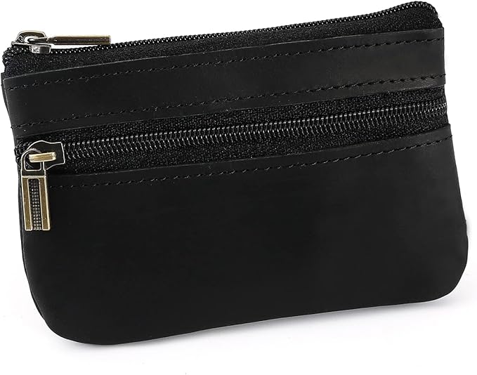Coin Purse for Men,Coin Pouch with Zipper for Men Women,Genuine Leather Mini Coin Pocket Pouch Change Holder Mens Tray Purses Coin Purse Cash Change Wallet Key Holder Money Pouch