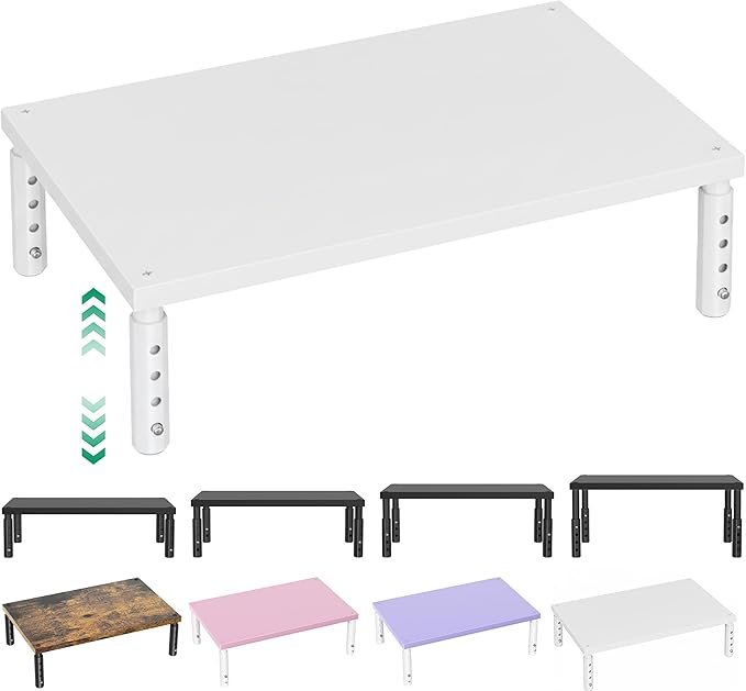 OPNICE Monitor Stand Riser for Desk, Adjustable Computer & Laptop Stand, Desk Organizer for Monitor, Laptop, PC, Printer, Office Desk Accessories for Home & Office, White Wood