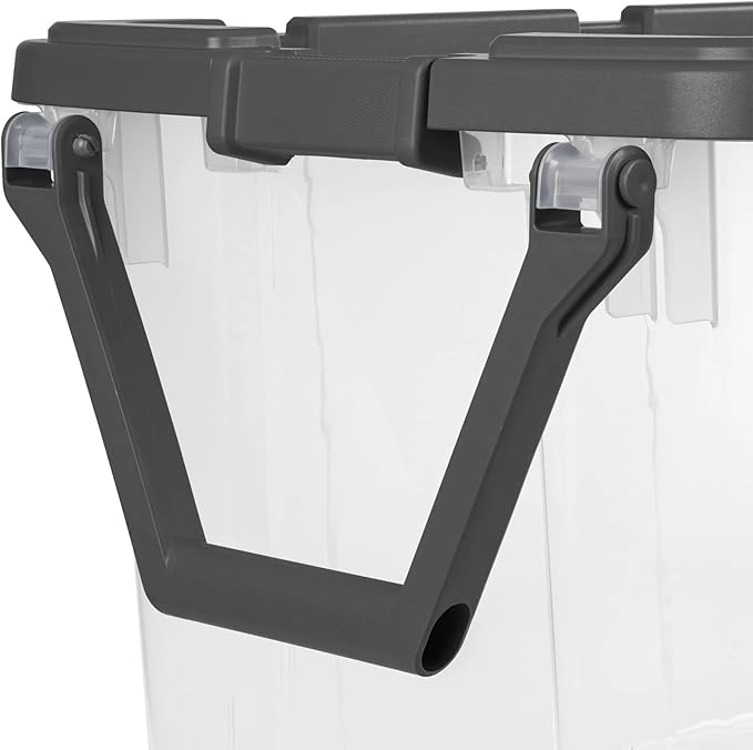 160 Quart Wheeled Stacker Tote, Extra Large Durable Clear Bin, Latch Lid and Pull Handle, 2 Count (Clear/Gray)
