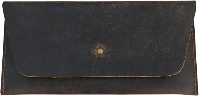 Leather Currency Pouch Large Flap Continental Wallet, Utility Organizer Bag for Cash Coins Travel Leather Money Pouch Envelope Storage Bag and Cash Organizer Men Women (Dark Brown)