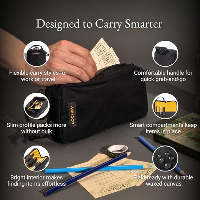 LOCHBY® Venture Pouch | Multipurpose Tactical Tool Bag | Water Resistant Waxed Canvas | Dual-Sided Zipper Pouch | for Motorcycle, Bike, EDC, Pen, Pencil, Art, Tech & Travel