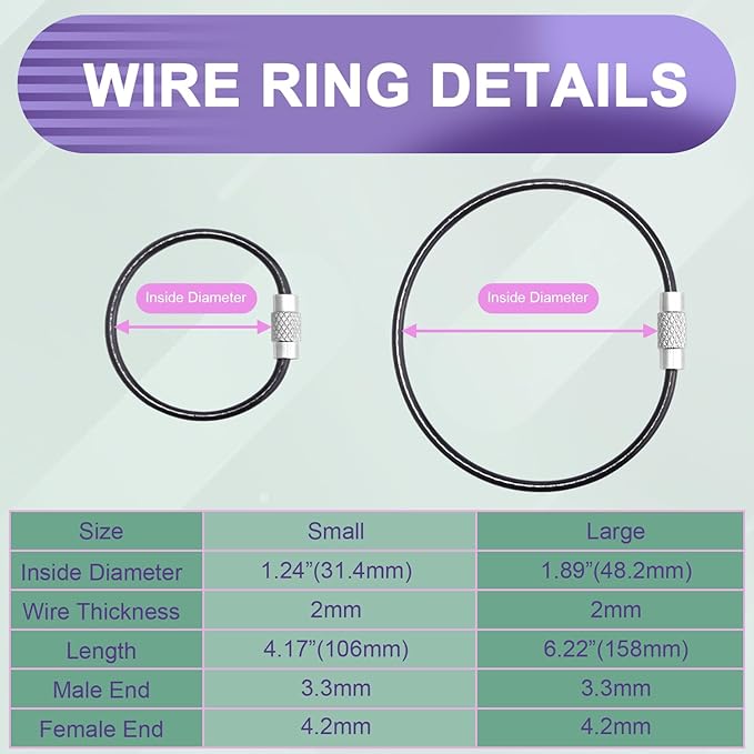 12 Pack 6" Key Ring Wire Keychain Cable Keyring Keychain Holder Clips Large Loops for Car Keys Tags, Luggage Bag Tags, Crafts (Assorted, 2mm)