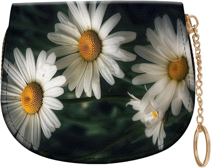 Women's Slim RFID Wallet – Compact Leather Card Holder Wallet for Women, 9 Card Slots RFID Blocking Credit Card Organizer, Small Travel Wallet - White and Yellow Daisy Flowers