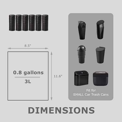 Ginsco 0.8 Gallons Disposable Trash Bags for Mini Car Trash Can, Portable Small Car Garbage Bags, Cars Accessories, Mini Trash Bags, Plastic Trash Bag for Cars/Home/Office (12 Rolls/180 Counts) Black